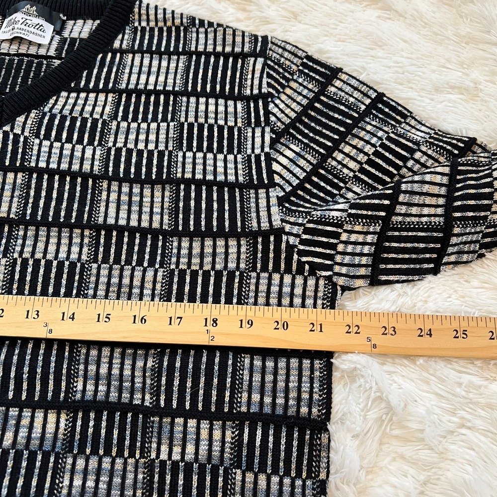 Vtg Montechiaro Mens Sweater Large Black Y2K Patchwork 3D Italy Grandpa 15820x - Picture 3 of 9